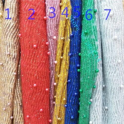 New design hot selling glued beaded glitter sequins French lace fabric BZL-52321 African tulle embroidery party dress 7 colors
