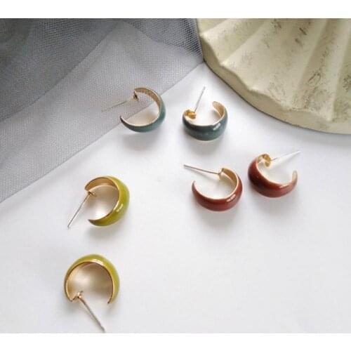 Rounded Fashion color metal geometry stud earrings Creative Exquisite Opals Geometric Fan Ear Studs FOR Women Jewelry Gift