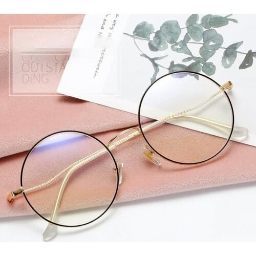 Anti Blue Light Round Transparent Glasses No prescription Eyeglasses Frames Women Retro Mens Glasses For Computer 54mm Temple