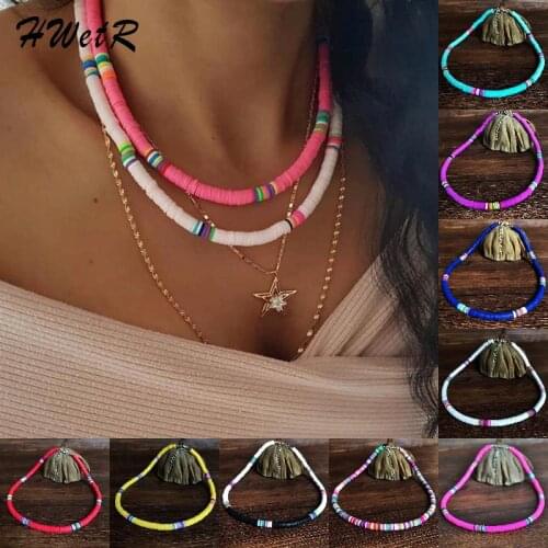 Handmade Polymer Clay Necklace Soft Pottery Choker Necklace Colorful Surfer Beads Collar Femme Jewelry Gifts