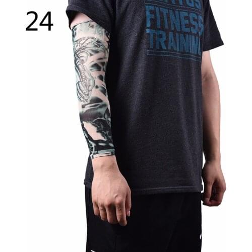 Fake Temporary Tattoo Sleeves Tattoos Full Long Slip On Arm Tattoo Sleeve Kit Men Elastic Nylon Glove Tattoos black skull design