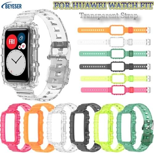 New Strap For HUAWEI Watch Fit Smart Watch Sports Transparent Crystal Wristband Durable Bumper Case Accessories Replacement Band