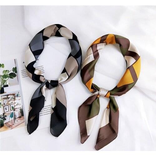 Yishine High Quality 70x70cm Silk Scarf Women Geometric Prints Multifunctional Square Scarves Foulard Wrap Small Hijab 2019 New
