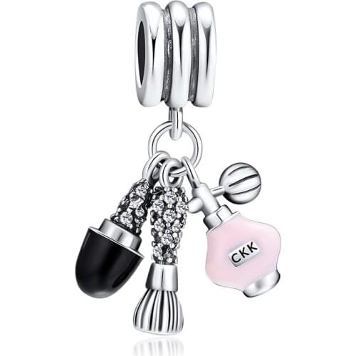 Charms Fits for Pandora Bracelets Ladies' makeup Three-piece Suit Bead 100% 925 Original Sterling Silver Jewelry Free Shipping