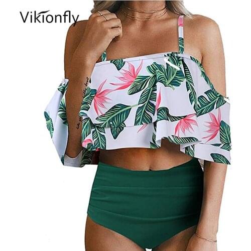 Vikionfly Ruffle High Waist Swimsuit Bikini 2021 Women Bathing Suit Sexy Hot Plus Size Swimwear Swimming Suit For Ladies XXL