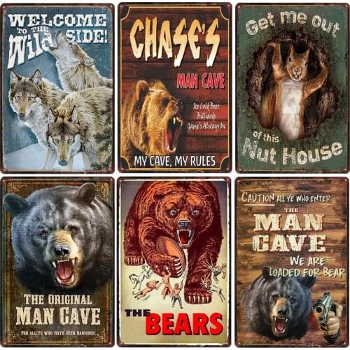 Vintage Man Cave Bear Wolf Metal Tin Sign Plaque Retro metal Poster Bar Pub Club Home Decorative Iron Painting Metal Plate