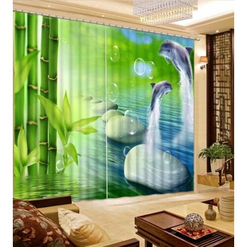 Curtains 3d for living room High Quality Customize size Modern dolphin stone bamboo 3d curtains modern living room curtains