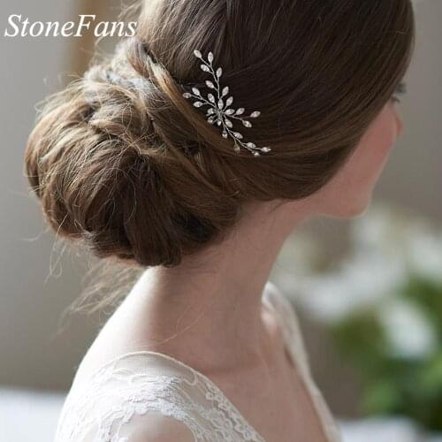 Stonefans Leaf Like Rhinestone Hair Clips Hair Pin Stick Bridal Wedding Accessories Shining U-Shaped Crystal Hairgrips Jewelry