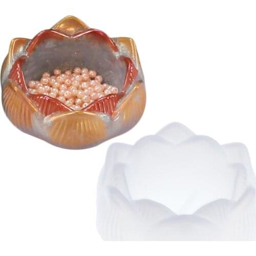Lotus Candlestick Storage Box Silicone Epoxy Mold Candle Holder Ashtray Craft Container Decoration Jewelry Making