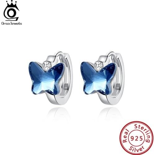 ORSA JEWELS Butterfly Crystal Hoop Earrings for Teens With AAAA Zircon 2021 Trendy Female Clips earrings Silver Jewelry SWE12