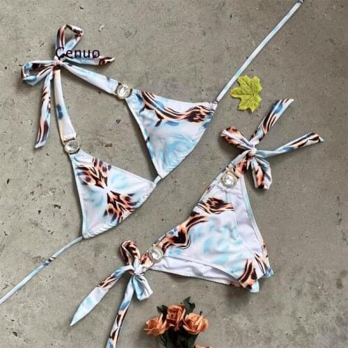 Bather Swimwear Brazilian Swimsuit Solid Strap Bikini Rhineston Bandage Swimsuit Push Up Bikinis Set Fantasy Ladies Beachwear