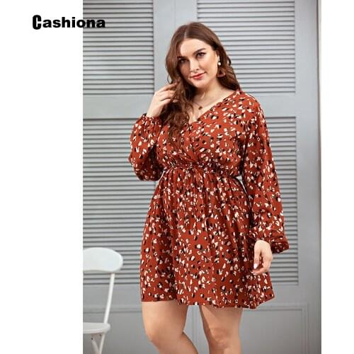 Cashiona Plus Size Women Short Mini Dress V-neck Orange Floral Print Sundress 2021 Summer Boho Party Vestido Femme Retro Dresses