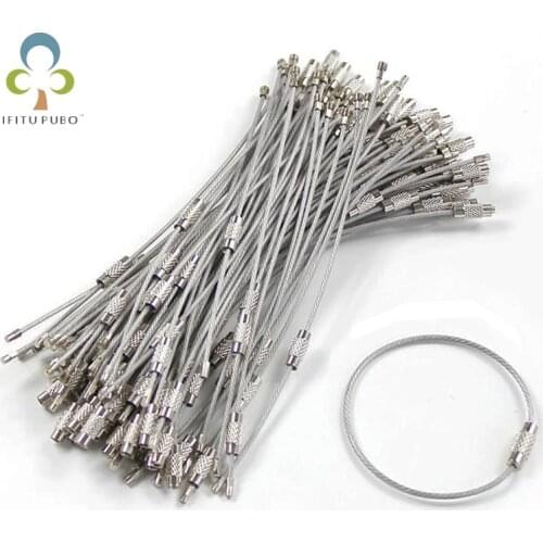 10Pcs Screw Locking Stainless Steel Wire Keychain Cable Rope Key Holder Keyring Key Chain Rings Outdoor Hiking Keychains GYH
