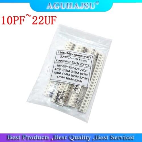 16values*20pcs=320pcs 1206 SMD Capacitor assorted kit 10pF~22uF component diy samples kit new and original