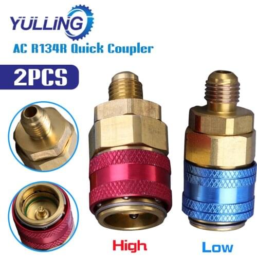 2 Pcs Car air conditioner fluoride converter AC R134A Quick Coupler Connector Adapter Fittings High Low Manifold Hoset Durable