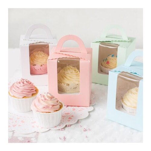 20pcs 9.5*9.5*11cm Gift Cupcake Box with Handle Wedding Favors Cake Box and Packaging Cupcakes Packaging Box