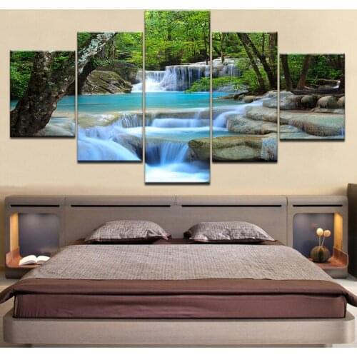 5 Pieces Canvas Prints Home Decor Natural Posters Waterfall Paintings Wall Art Scenery Pictures Modular Living Room Bedside Mura