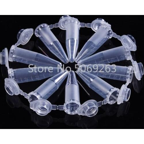 500pcs/lot 1.5ml Affordable Laboratory Clear Mark Printed V-shape Scaled Plastic Centrifuge Tube