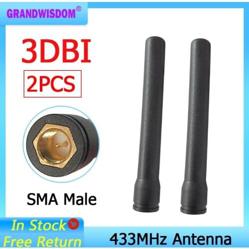 2PCS 433MHz antenna 3dbi SMA Male Connector 433 mhz antena rubber antenne for wireless watermeter Gasmeter Lorawan Emeter