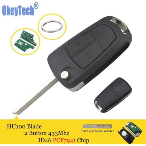 OkeyTech Car Remote Key for Vauxhall Opel Astra H Zafira B Key Ring Keyless Entry 2 Button 433Mhz PCF7941 Chip HU100 Blank Blade