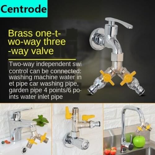 Ball Valve Switch Washer Faucet Diverter Valve Three-way One-in Two-out Triangle Valve Diverter with Live-connected Copper