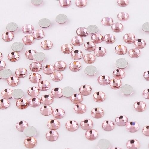 SS3-SS34 Light Pink Shiny 3D Nail Art Rhinestone Non Hotfix Flatback Glue On Rhinestones For DIY Nail Art