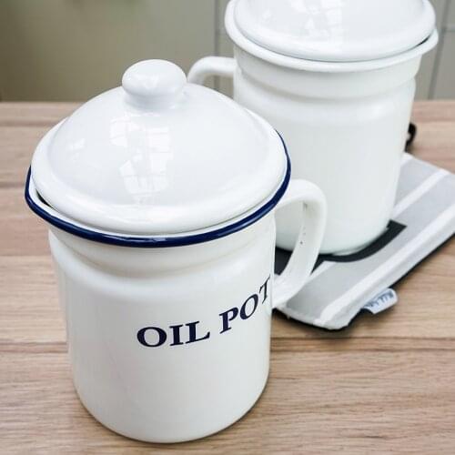 1.5L Japanese white porcelain enamel leakage edge curling cup oil pot breakfast soya bean milk water cup induction cooker gas