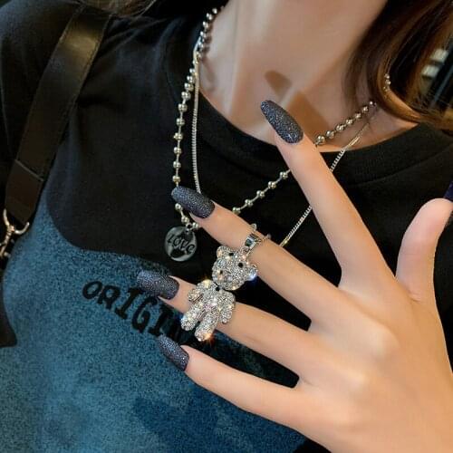 FACEINS Womens Bear Folded Necklace Set Female Long Necklaces Fashion Sweater Chain Necklace Pendant Necklaces Jewelry