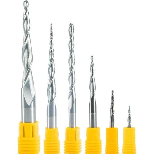 2pc HRC55 D3.175-D6mm Tapered Ball Nose End Mill Tungsten solid carbide Coated Tapered cone cnc 3D Wood MDF Taper milling cutter