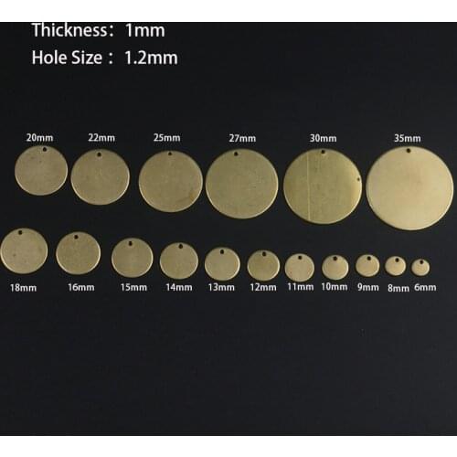 Brass round pendant charm Simple coin style single hole solid smooth disc charm, used for making DIY pendant jewelry