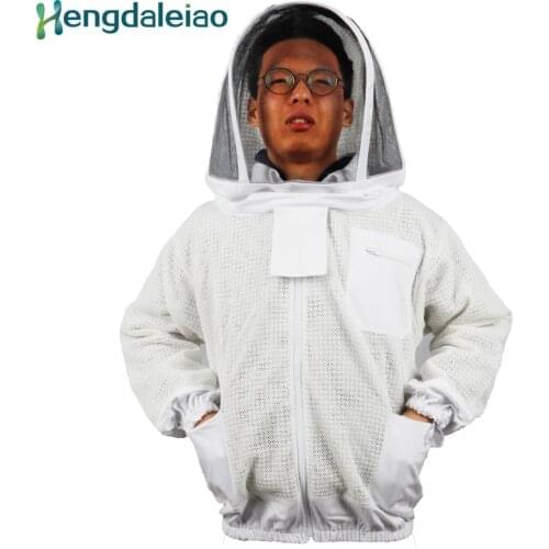 HDBC-002 Beekeeping Suits Three Layer Air Vented Mesh White Zipper Jacket with Veiled Hat