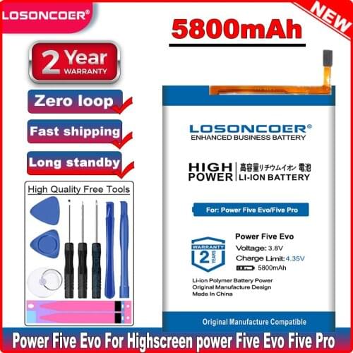 LOSONCOER Power Five Evo Battery 5800mAh For Highscreen power Five Evo / Five Pro Battery