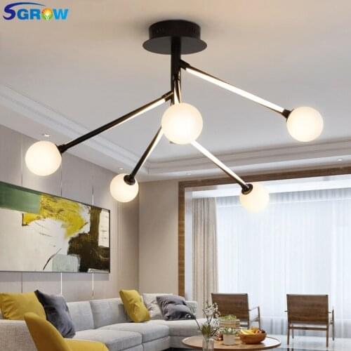 SGROW Aluminum 3/5 Glass Balls Chandelier with G4 Light Source Indoor Lighting Hanging Lamp for Living Room Bedroom Dinning Room