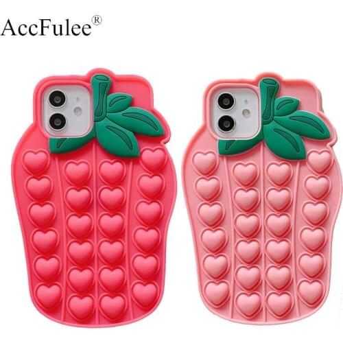 Cute Strawberry Heart Soft Silicone Case for iPhone 12 Pro Max 11 6 7 8 Plus X XR XS MAX Reliver Stress Bubble Cover