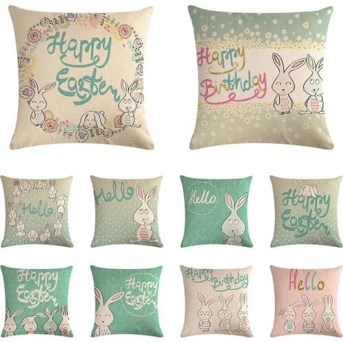 Cartoon Happy Easter Cute Cartoon Bunny Rabbit Linen Cushion Cover Pillowcase Throw Pillow Cover Almofadas Decoration ZY1147