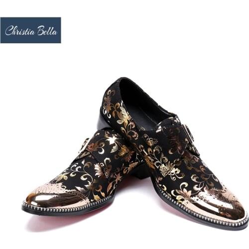 Christia Bella Fashion New Arrival Floral Man Formal Shoes Business Party Wedding Dress Shoes Genuine Leather Party Shoes Men