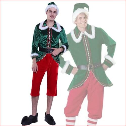 New Best-selling Christmas Carnival Green Long-sleeved Elf Stage Costume Set for Adult Santa Claus Role-playing Party Costumes