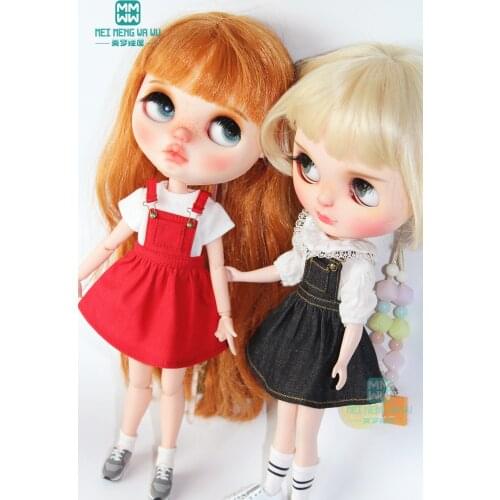 Fits Blyth Azone 1/6 doll clothes fashion denim strap dress red, black, pink