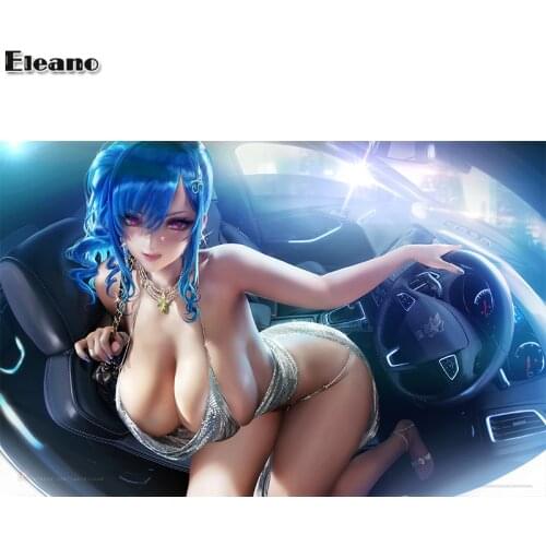 Canvas print anmie Sports car Blue hair sexy girl art posters 40x60 50x70 60x90 Modern wall art bedroom home decorative painting