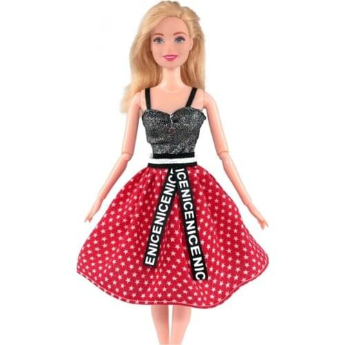 11.5" Black Red Polka Princess Doll Dress For Barbie Clothes Outfits off Shoulder Party Gown Vestio 1/6 BJD Accessories Kids Toy