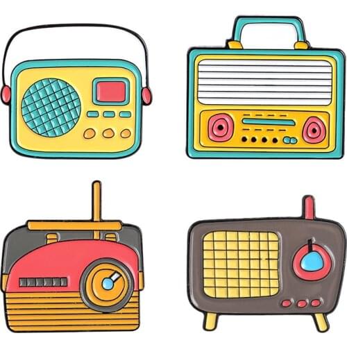 4 Styles Semiconductor Radio Shape Enamel Brooches Pin Jewelry Cute Lapel Pins Gift for Students Backbag Accessory Daily Supply