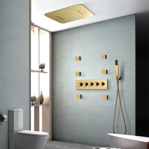 Luxury gold bathroom shower faucet set brass Ceiling Wall mounted Rainfall waterfall shower set Multifunctional shower