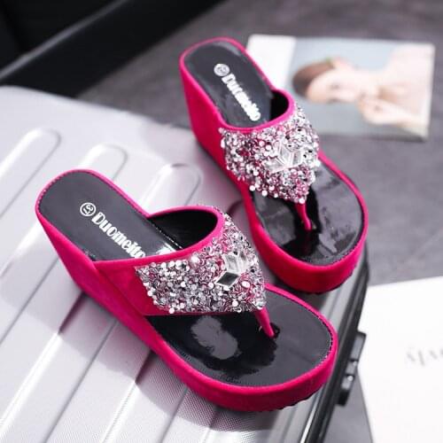 Slippers Platform Glitter Slides Women Shoes 2019 On A Wedge Ladies Flip Flops Jelly New Hawaiian Summer Wedges Crystal