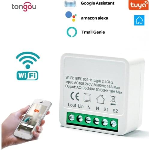 16A Tuya WiFi Smart Switch Led Light Smart Life Push Module Supports 2 Way APP Voice Relay Timer Google Home Alexa