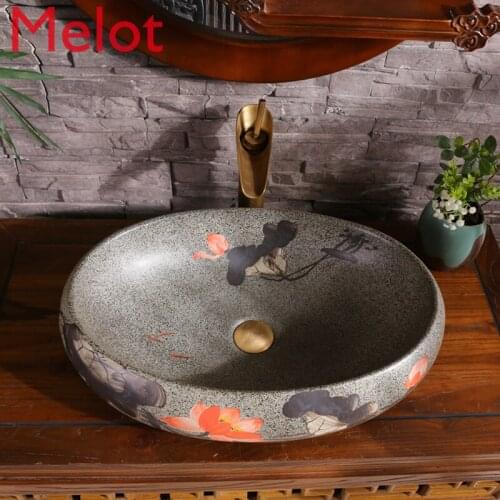 Lotus Chinese-Style Table Basin Art Basin Oval Wash Basin Single Basin Toilet Ceramic Washbasin