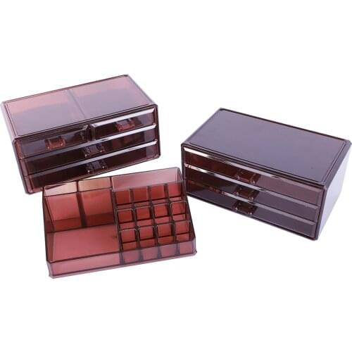 Each set has 3 drawers with 7 drawers 5 big and 2 small drawers with transparent coffee-colored plastic make-up racks 180821120