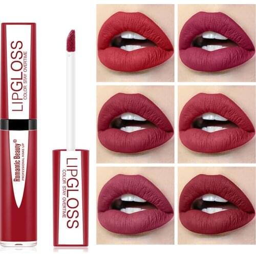 Waterproof Nonstick Cup Lip Gloss Matte Texture Long Lasting Not-Fade Unique Tubes Lipstick Cosmetics Sexy Red Lip Tint