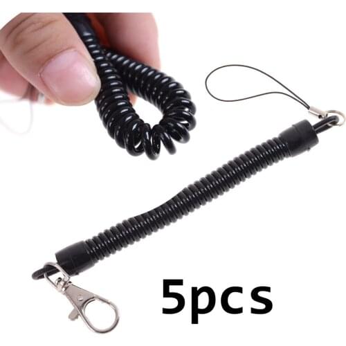 Retractable Plastic Spring Elastic Rope Security Gear Tool For Airsoft Outdoor Hiking Camping Anti-lost Phone Keychain 5 Pcs