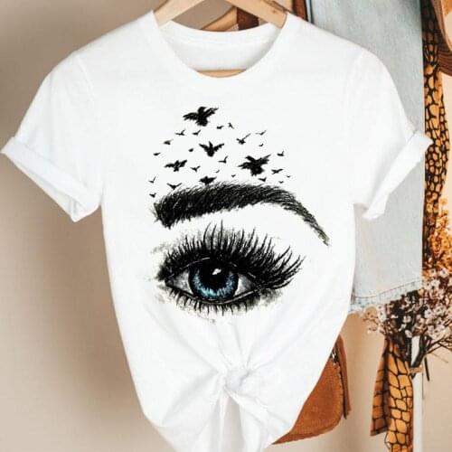 Women Clothes Eyelash Watercolor New 90s Trend Cartoon Summer Short Sleeve Tshirt Female Tee Print Fashion Top Graphic T-shirt