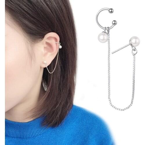 1pcs Fashion Tassel Ear Line Female Long Line Ear Clip Punk Design Sense Pearl Clip Earrings For Women New Korean Earrings